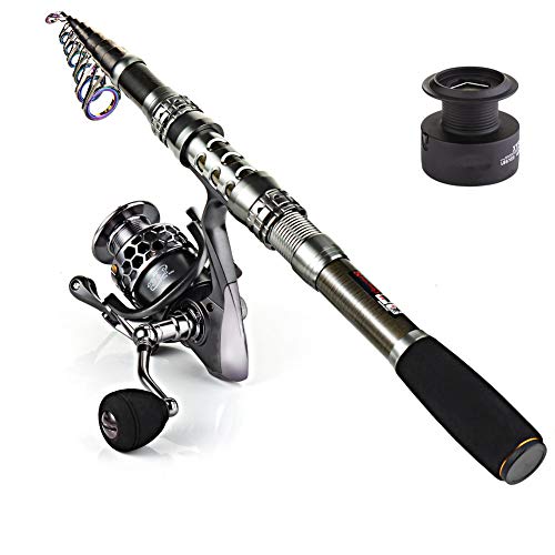 Sougayilang, kit da pesca con canna da pesca telescopica e mulinello da spinning, per viaggi, pesca d acqua dolce e salata, B074W3V1NF, Only Fishing Rod and Reel, 1.8M 5.91Ft Rod+XY 2000 Reel