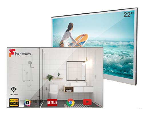 Soulaca 22 Pollici Smart Specchio TV IP66 Impermeabile TV per Bagno, Hotel con Wi-Fi Integrato