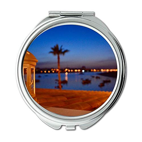 Specchio, specchio compatto, architettura spiaggia cielo blu, specchio tascabile, specchio portatile