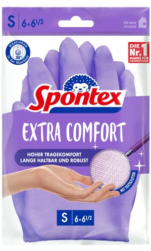 Spontex Extra Comfort, guanti per la casa con morbida fodera in tessuto, ideali per tutti i lavori di pulizia in casa, lavabili a 30 °C, taglia M (7-7,5), 1 paio