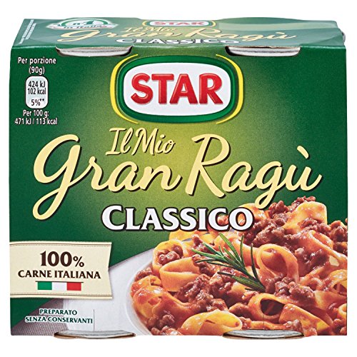 STAR Il Mio GranRagù Classico, 2 x 180gr, ragù preparato secondo la tradizione, 100% carne Italiana controllata e selezionata. Senza conservanti e senza glutine
