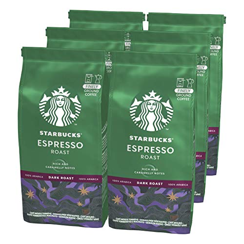 Starbucks Espresso Roast Caffè Macinato della Tostatura Forte 6 Sacchetti da 200 g