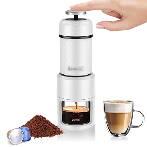 STARESSO - Macchina da caffè per caffè italiano, compatibile con capsule e macinato per piccoli spazi (bianco)