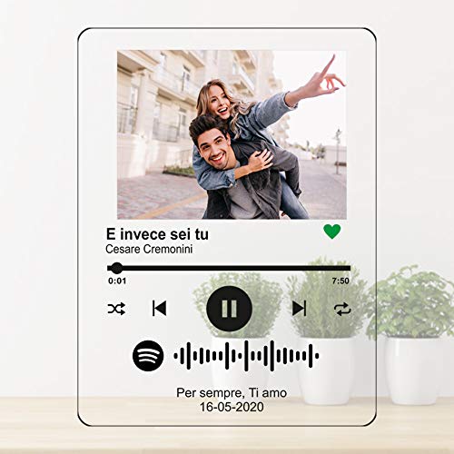 StickerLab - Targa personalizzata - Musica con Spotify Code - Foto Stampa UV in Plexiglass Acrilico Transparente - Ideale come foto anniversario o San Valentino - Made in Italy