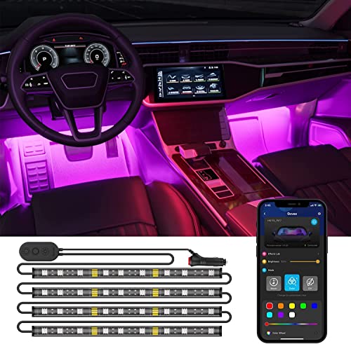 Striscia LED Auto con APP, Govee Luci LED Interne per Auto con 48 LEDs 9 Colori Multicolore Impermeabile, Musica sotto il cruscotto Kit di illuminazione, Controllo APP, DC 12V