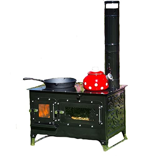 Stufa da campeggio, tenda a legna, capanna da caccia Fornello bruciante, aratro da cucina con divisorio da forno, CampingStove1, nero, 25  x 14,5  x 18,5 