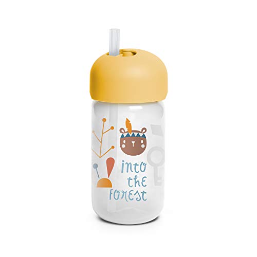 Suavinex 401207 Bicchiere Baby Training Cup Con Cannuccia Flessibile E Sistema Antigoccia, Da 18 Mesi, Forest Colore Giallo - 340Ml - 103 g