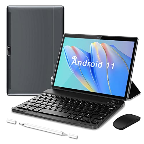Tablet 10 Pollici - Android 11.0 Tablet 5G WIFI, 4 GB RAM 64 GB ROM, Quad-Core, Bluetooth, Type-C, Doppia Fotocamera, 6000mAh,Mouse e Tastiera, Custodia per Tablet e Altro Incluso,WiFi Versione