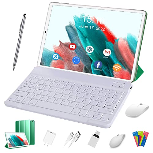 Tablet 10 Pollici Android 11 Tablet con 5G WiFi, Quad Core 1.6 GHz, 4GB + 64GB TF 128GB,6000mAh,Doppia Fotocamera, Bluetooth, Tablet con Tastiera e Penna,OTG - Verde