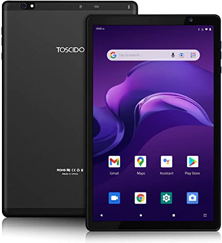 Tablet 10 Pollici TOSCiDO P101 Android 10.0 Tab PC,Doppio WiFi offerte (2.4G e 5G),Riconoscimento facciale,1920x1200 HD IPS,Octa Core,4GB RAM e 64G ROM,13MP+5MP,Bluetooth,GPS,6000mAh,Tipo C - Nero