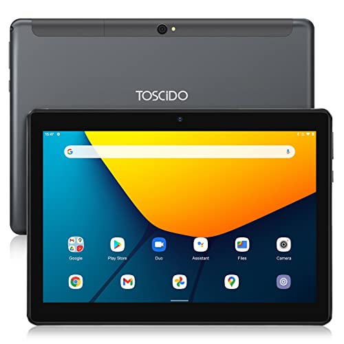 Tablet 10 Pollici WiFi offerte-TOSCiDO Android 10 Tablets 4G LTE Tab HD,Octa-Core,Doppio SIM,4GB RAM e 64GB(Espandibile da 512 GB SD),Doppia fotocamera,Doppi altoparlanti,Bluetooth,GPS,Tipo-C – Grigio