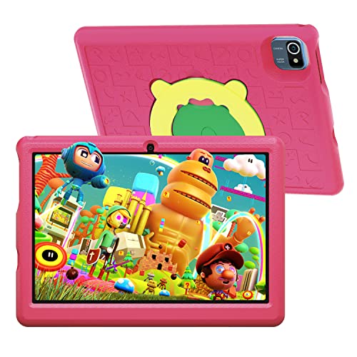 Tablet per Bambini 10 Pollici, HotLight Kids Tablet con Controllo Genitori, 32GB ROM+128GB SD Expansion, Kidoz Preinstallato, 6000 mAh, WiFi, Tipo C, Tablet Educativo con Custodia Protettiva (Rosa)