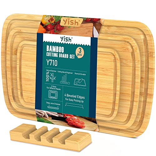 Tagliere in Bambù Legno Cucina: YISH Taglieri in Bambù con Scanalatura Del Succo Facile da Pulire Tagliere in Bamboo Massiccio Professionale set di 3-38x25cm 33x20cm 25x15cm per Carne Formaggio