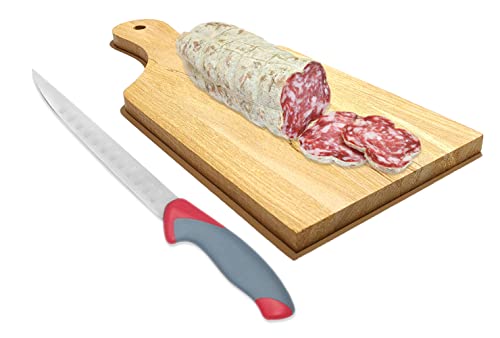 Tagliere in Legno da Cucina, Battilarda Piccola per Salame, 28x12 cm, Professionale Antiscivolo