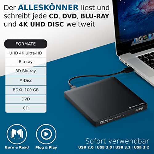 techPulse120 UHD 4k 3D M-Disc Nero BDXL Lettore USB 3.0 & Type C Bl...