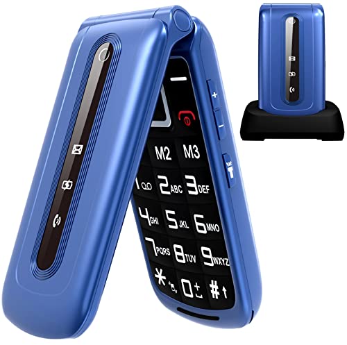 Telefono Cellulare per Anziani,Tasti Grandi,Volume alto,Funzione SOS,Pantalla 2.4，Base di ricarica e fotocamera(Blu)(con 1 * batteria 1000mAh