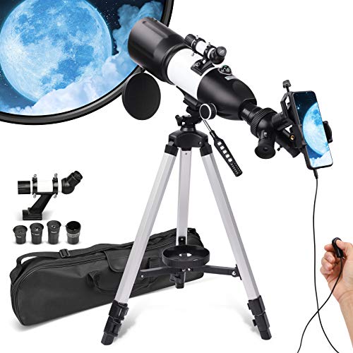 Telescopio per adulti Bambini Principianti, 3 oculari girevoli 80 mm Apertura 400 mm Telescopio rifrattore astronomico, con adattatore per fotocamera del telefono e borsa per il trasporto
