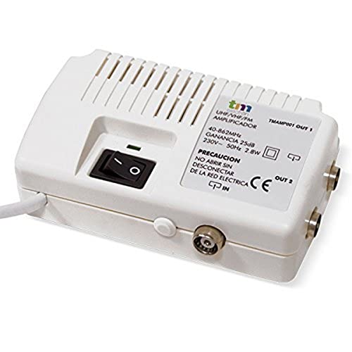 TM Electron tmamp001 – Amplificatore di antenna TV per interni UHF VHF con 2 uscite, colore: bianco