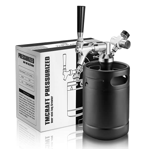 TMCRAFT - Mini Keg Growler da 2 Litri - Sistema di Kit di fusti per Uso Domestico pressurizzato in Acciaio Inossidabile per Mantenere la freschezza e la carbonatazione della Birra (Nero Opaco)