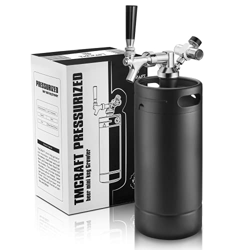 TMCRAFT - Mini Keg Growler da 4 Litri - Sistema di Kit di fusti per Uso Domestico pressurizzato in Acciaio Inossidabile per Mantenere la freschezza e la carbonatazione della Birra (Nero Opaco)