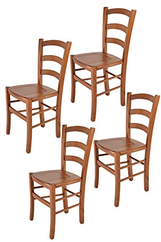 Tommychairs - Set 4 sedie modello Venice per cucina bar e sala da pranzo, robusta struttura in legno di faggio color ciliegio e seduta in legno
