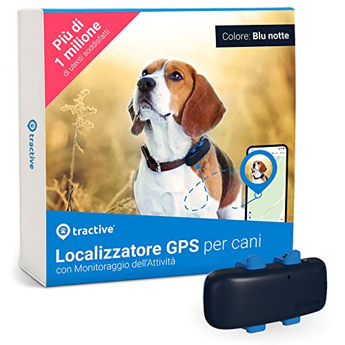 Tractive - GPS per cani, Localizzazione in tempo reale con raggio illimitato, Compatibile con tutti i collari (blu scuro)