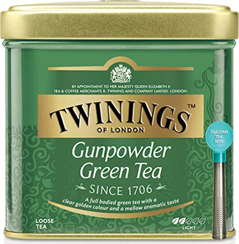 Twinings Tè Sfusi - Gunpowder - Tè Verde Proveniente da Indonesia e Cina Provincia di Zhejiang - Carattere Leggero - Sapore Rinfrescante e Caratteristico - Tè a basso Contenuto di Teina - Latta 100 g