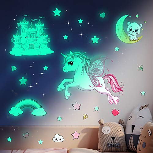 Unicorno Adesivo Luminoso Notturno Bambini Luna Interruttore Decorazioni Pareti Cameretta Bimba(Unicorno)