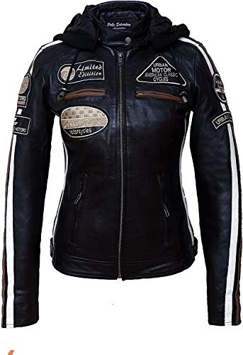 Urban Leather 58 LADIES | Giacca Moto Donna in Pelle con Protezioni Per Schiena, Spalle e Gomiti Omologate CE |Nero| L
