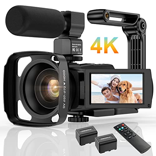 Videocamera 4K, UHD 48MP WiFi IR Visione notturna Videocamera Vlog,30 FPS 16X Zoom digitale 3  IPS Touch Screen Videocamera YouTube con telecomando,microfono, stabilizzatore portatile, paraluce