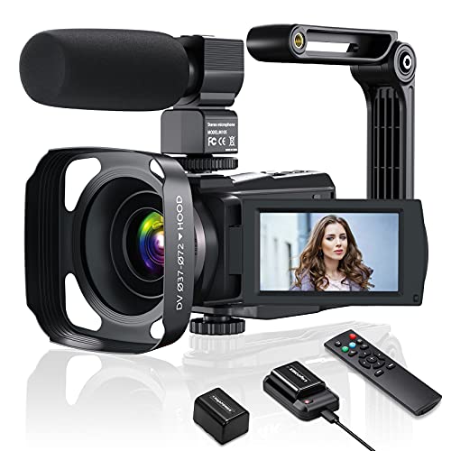 Videocamera 4K WiFi, Camcorder UHD 48MP 60FPS per Registrare Video Streaming, IR Visione Notturna, 3.0  IPS Touch Screen, 16X Zoom, con Microfono, Stabilizzatore, Paraluce, Telecomando, Caricabatterie