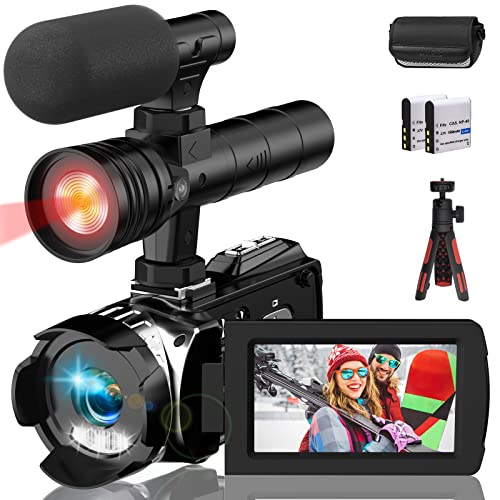 Videocamera Digitale 4K Camcorder FHD 60FPS Vlogging Camera per Youtube IR Visione Notturna, 24X Zoom Digitale, 3.0 IPS Schermo Video Camera con Microfono,Luce di Riempimento a LED,2 Batterie