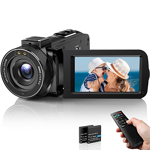 Videocamera Digitale FHD 1080P Camcorder 30FPS Vlogging Camera per Youtube 16X Zoom Digitale e IR Visione Notturna 3.0  IPS Schermo Videocamera Camcorder con 2 Batterie e Telecomando