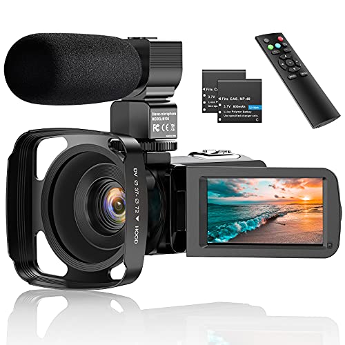 Videocamera, Ultra HD 2.7K Videocamera Digitale IR Night Vision vlogging per Youtube 3.0 LCD Touch Screen 16X zoom on Microfono, Stabilizzatore, Paraluce,Telecomando, 2 Batterie