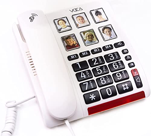 VOCA CP120 Telefono a filo per anziani, telefono fisso per anziani, telefono a mani libere con vivavoce e cornetta amplificata, Chiamata Rapida, 6 memorie di immagini, tastiera grande