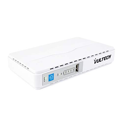 Vultech UPS30PW-DC Bianco Mini UPS 30 Watt Gruppo di Continuità Portatile per Router Wireless Modem Telecamera Power Bank Smartphone Batteria 8800mAh Input 100~240 VAC USB 5V DC 9V 12V POE 15V 24V