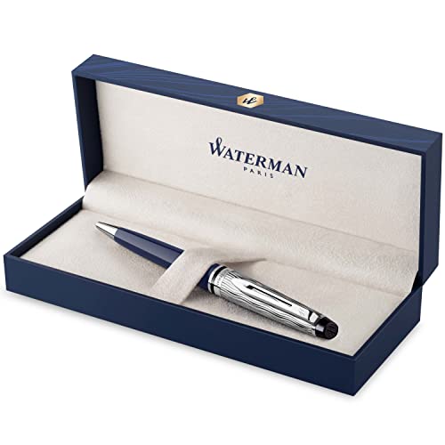 Waterman Expert penna a sfera | Laccatura blu e metallo | Cappuccio cesellato | Inchiostro blu | Confezione regalo