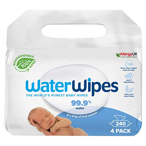 WaterWipes Original Salviette Umidificate per Neonati Biodegradabili, 99,9% di Acqua e Inodore per Pelli Delicate, 240 Unità (Confezione da 4)
