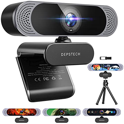 Webcam 4K con Microfono, DEPSTECH DW49 Videochiamate Ultra HD Doppio Microfono con Cancellazione Rumore per PC, ​per Lo Streaming e Le Videoconferenze su Youtube, Skype, Compatibile con Windows e Mac