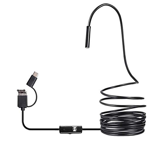 Webcam endoscopio industriale HD 6 LED ispezione flessibile B-endoscopio tipo C 3 In1 video computer portatile impermeabile nero (1 m)