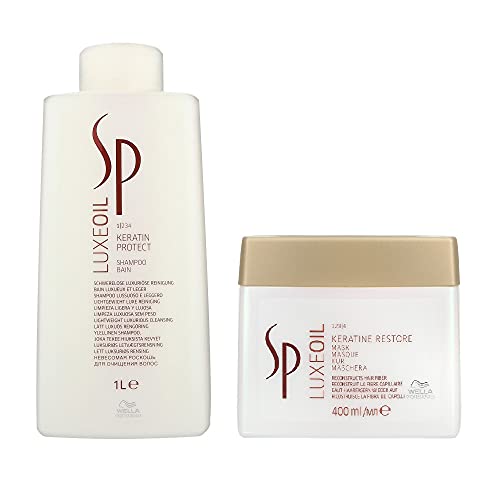 Wella - Set di due prodotti “SP Luxe Oil”, composto da: shampoo alla cheratina da 1.000 ml Protect, e maschera alla cheratina Restore da 400 ml