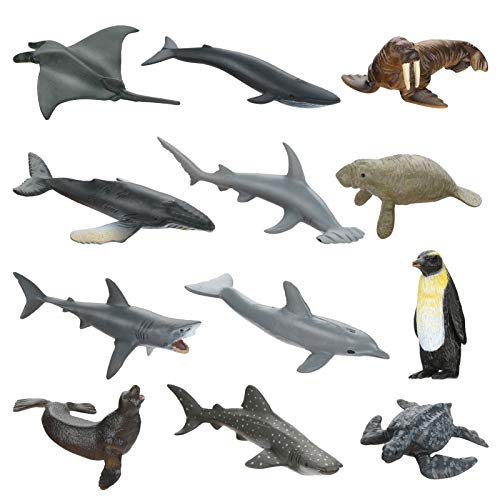 welltop Animali Marini Plastica per Bambini, 12 PCS Creatura del Mare Giocattolo Animale Figure Simulato Solido Mini Animale Modello Plastica Oceano Mare Figure di Animali Giocattolo Set
