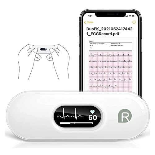 Wellue Monitor ECG Mobili DuoEK-S, Sensore Cardiaco ECG Portatile Wireless Bluetooth con Display OLED da 0,96 Pollici, Monitoraggio da 30s - 5min, Cardiofrequenzimetro, APP per iOS e Android