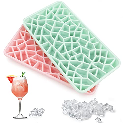 WELTRXE 2 vassoi per cubetti di ghiaccio in silicone riutilizzabili lavabili per mojito, caffè, cocktail, bevande (menta+rosa)