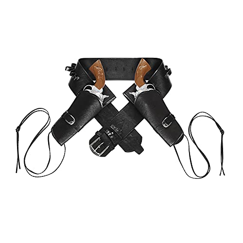Widmann 01052 - Fondina doppia per pistole in ecopelle, accessorio per costumi da cowboy, nero