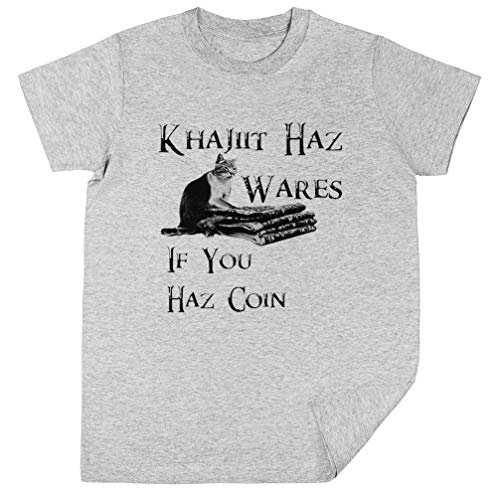 Wigoro Khajiit Haz Merci - V1 Bambini Unisex Ragazzi Ragazze Grigio Maglietta T-Shirt Kids Unisex T-Shirt