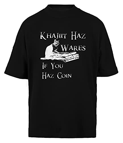 Wigoro Khajiit Haz Merci - V1 Unisex Uomo Donna Larga T-Shirt Nera Cotone Organico Unisex Baggy T-Shirt Black