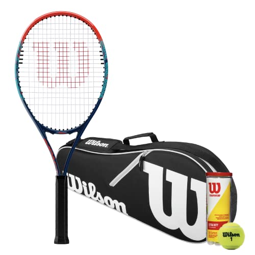 Wilson Impact - Racchetta da tennis con borsa Wilson Advantage nera e 3 palline da tennis premium