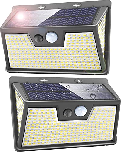 Woolmug Luce Led Solare Esterno 320 LED, lampada solare led da esterno con sensore di movimento 3 Modalità Faretti Solari a Led da Esterno Impermeabile IP65 lampade solari da giardino potenti-2 Pezzi