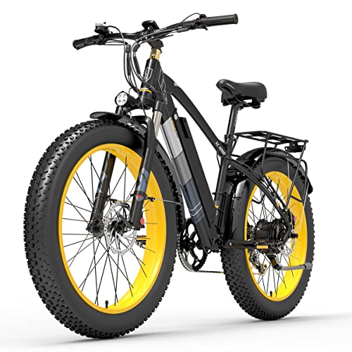 XC4000 Bicicletta elettrica servoassistita per adulto, mountain bike da 26 pollici con pneumatici grassi, forcella ammortizzata bloccabile (Yellow, 15Ah)